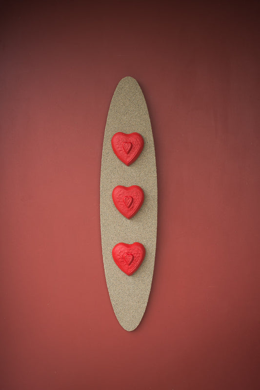 Surfboard stacked hearts